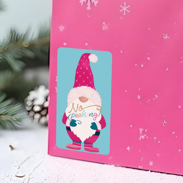 No Peeking Cute Fun Christmas Santa Gnome Label (No Peeking Cute Fun Christmas Santa Gnome Label)