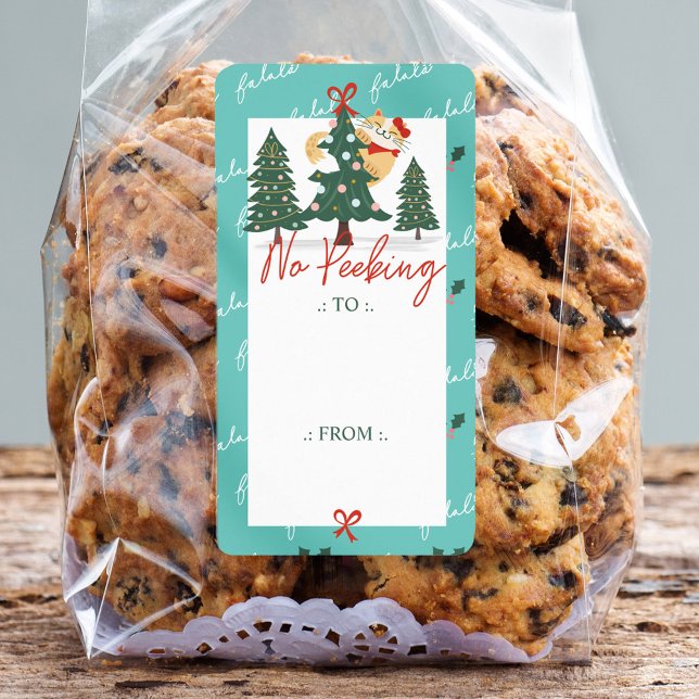 No Peeking Cute Peeking Cat Christmas Tree Label (No Peeking Cute Peeking Cat Christmas Tree Label)