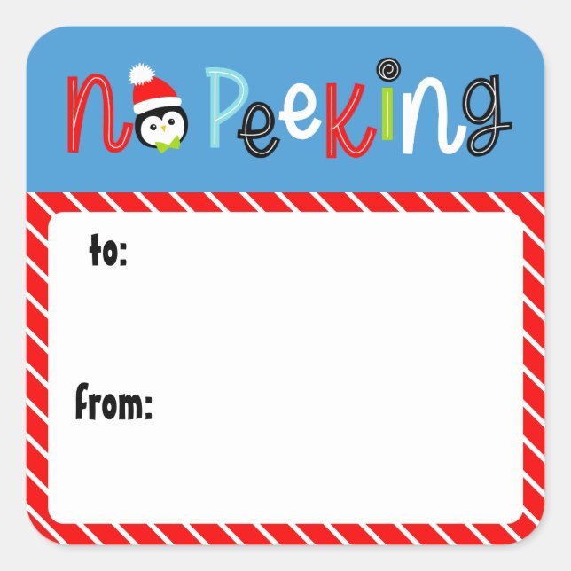 No Peeking Cute Whimsical Kids Christmas Gift Tag (Front)