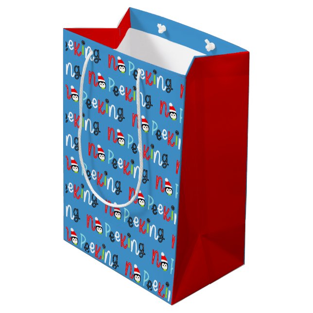 No Peeking Cute Whimsical Kids Christmas Medium Gift Bag (Back Angled)
