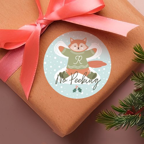 No Peeking Cute Woodland Fox Snow Angel Classic Round Sticker