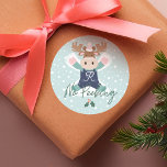 No Peeking Cute Woodland Moose Snow Angel Classic Round Sticker<br><div class="desc">No Peeking Before Christmas Sticker. Celebrate the magical and festive holiday season with our fun holiday no peeking Christmas sticker. Our design features a cute woodland moose making a snow angel in the snow. The words No Peeking are displayed in a handwritten font. All illustrations are hand-drawn original artwork by...</div>