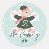 No Peeking Cute Woodland Mouse Snow Angel Classic Round Sticker (Front)