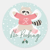 No Peeking Cute Woodland Raccoon Snow Angel Classic Round Sticker (Front)