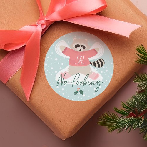 No Peeking Cute Woodland Raccoon Snow Angel Classic Round Sticker