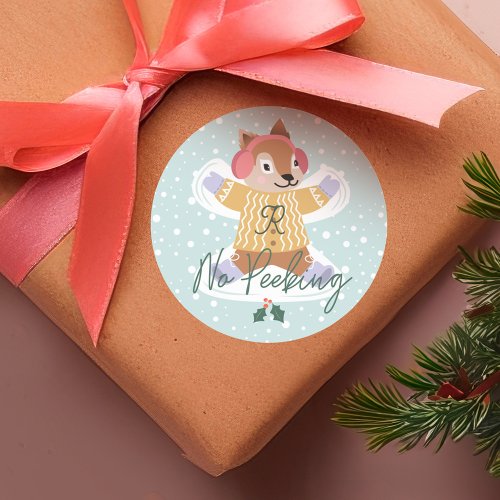 No Peeking Cute Woodland Squirrel Snow Angel Classic Round Sticker