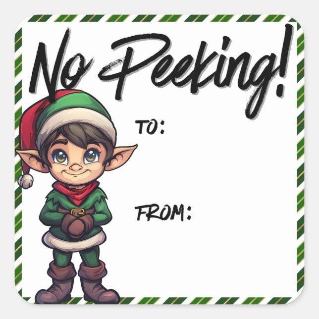 No Peeking Elf Christmas Label Green (Front)