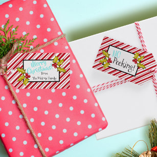 No Peeking Messy Peppermint Stripe Holly Christmas Gift Tags