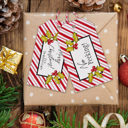 No Peeking Messy Peppermint Stripe Holly Christmas Gift Tags