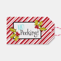 No Peeking Messy Peppermint Stripe Holly Christmas Gift Tags