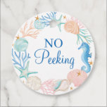 No Peeking Ocean Watercolor Seashell Wreath Favor Tags<br><div class="desc">Who needs snowflakes when you have seashells! Capture a cool nautical casual and coastal vibe this holiday sea-son with our coastal seaside-inspired holiday Christmas collection. We've hand-painted a beautiful watercolor ocean seahorse, sand dollars, and seashell wreath in splashes of coastal blue, rosy pink, sandy white, teals, and peach shades to...</div>