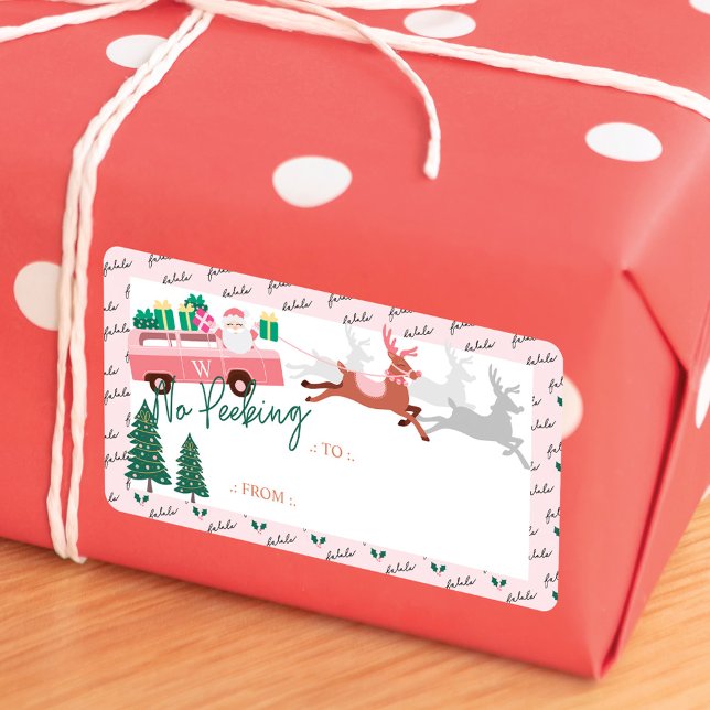 No Peeking Pink Retro Van & Reindeers Label (No Peeking Pink Retro Van & Reindeers Label)