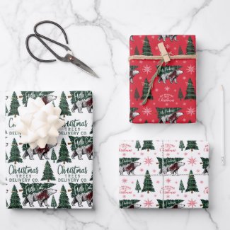 No Peeking Polar Bear Christmas Trees Delivery Wrapping Paper Sheets