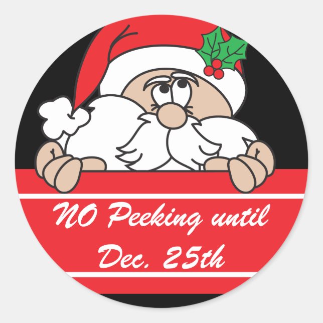 No Peeking Santa Classic Round Sticker (Front)