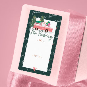 No Peeking Santa's Comin' To Town Pink Retro Van Label