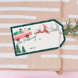 No Peeking Santa's Comin' To Town Pink Van Gift Tags<br><div class="desc">Celebrate the magical and festive holiday season with our custom holiday too and from sticker gif tags. Our vintage holiday design features a cute girly pink retro van with colorful presents being delivered by Santa Claus. Santa is peeking his head out and waving, with Rudolf Reindeer flying and pulling the...</div>