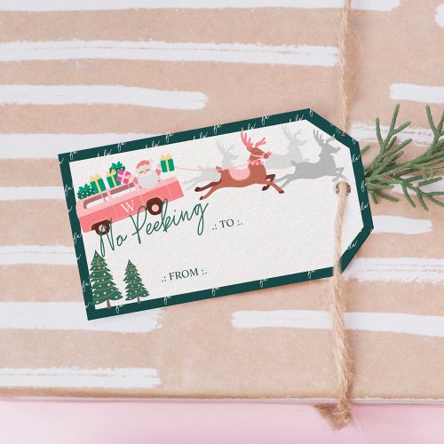 No Peeking Santas Comin To Town Pink Van Gift Tags