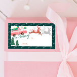 No Peeking Santa's Comin' To Town Pink Van Label<br><div class="desc">Celebrate the magical and festive holiday season with our custom holiday too and from sticker gif tags. Our vintage holiday design features a cute girly pink retro van with colorful presents being delivered by Santa Claus. Santa is peeking his head out and waving, with Rudolf Reindeer flying and pulling the...</div>