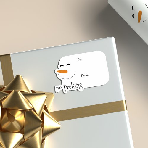 No Peeking Snowman Christmas Gift Tag Sticker