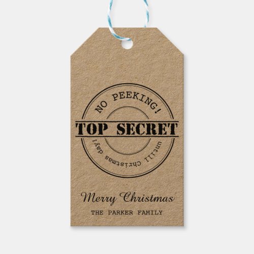 No Peeking top secret Christmas gift tag