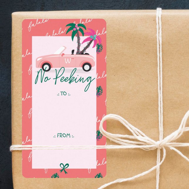 No Peeking Tropical Christmas Pink Convertible Label (No Peeking Tropical Christmas Pink Convertible)