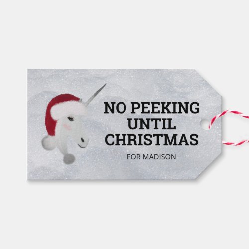 No Peeking Until Christmas Kids Unicorn Custom Gift Tags