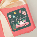 No Peeking Vintage Pink Christmas Van Santa Square Sticker<br><div class="desc">No Peeking Before Christmas Sticker. Celebrate the magical and festive holiday season with our custom holiday no peeking Christmas sticker. Our vintage holiday design features a cute girly pink retro van with bright colorful presents being delivered on top of the van. Santa Claus is peeking his head out from the...</div>