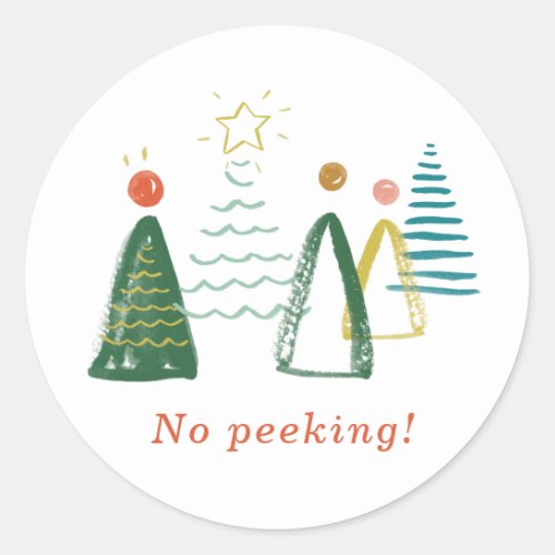 No Peeking Watercolor Christmas Trees Classic Round Sticker