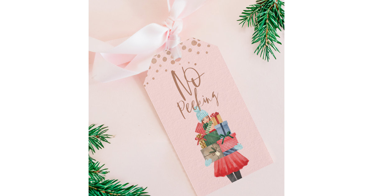 No Peeking Watercolor Girl Christmas Presents Gift Tags