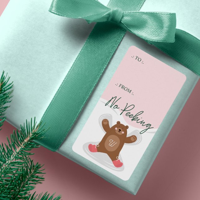 No Peeking Woodland Bear Snow Angel To From Label (No Peeking Woodland Bear Snow Angel To From Label)