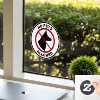 No Pets Allowed And Dog With Pricked Ears & Text Window Cling