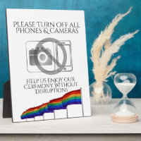 No Phones or Cameras Gay Pride Flags Wedding Plaque