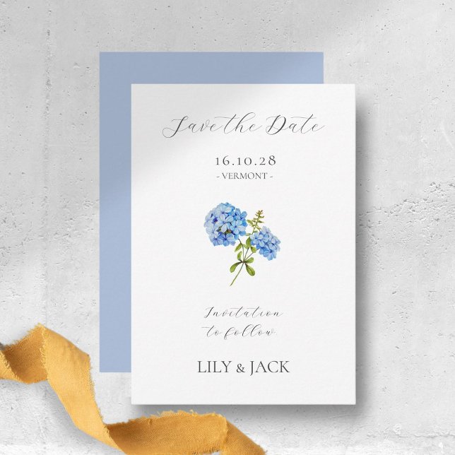 No Photo Blue Hydrangea Save The Date Card (Creator Uploaded)
