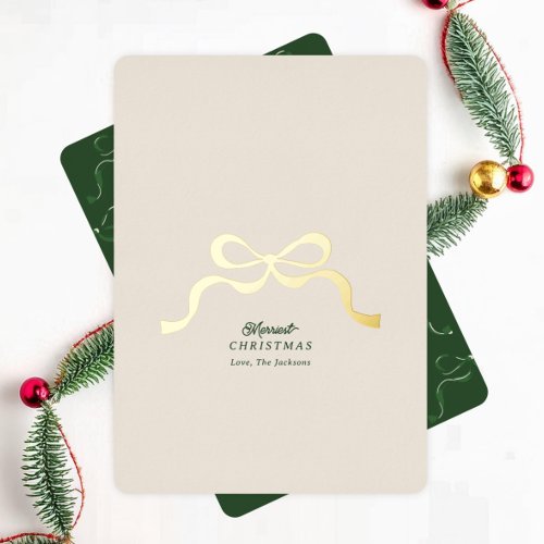 no photo christmas gold bow  modern foil holiday card