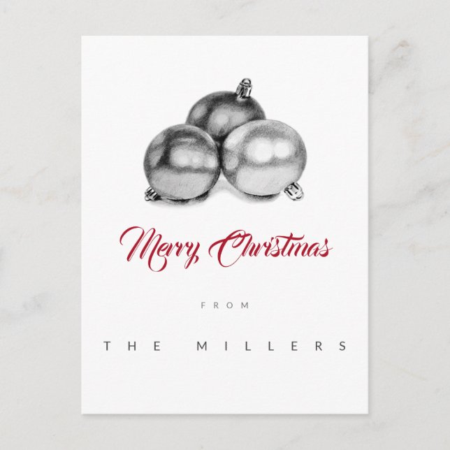 No Photo Christmas Postcard Art Pencil Baubles  (Front)