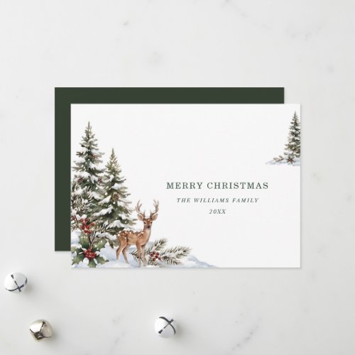 No-Photo Elegant Green Watercolor Forest Holiday Card