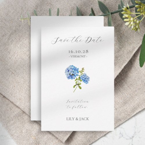 No Photo Grey Script Hydrangea Save The Date Card