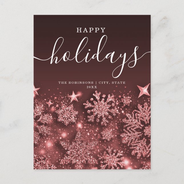 No Photo Holiday Christmas Glitter Snow Rose Gold (Front)