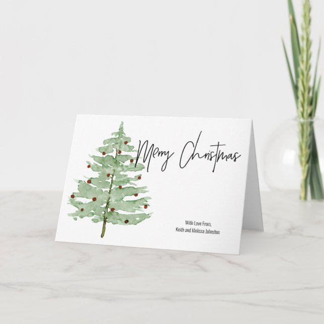 No Photo Watercolor Christmas Tree Card (Front)