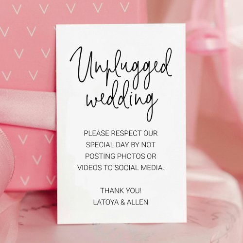 No Photos on Social Media Unplugged Wedding Place Card