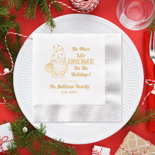 No Place Like Gnome Christmas Family Name Date Foil Napkins