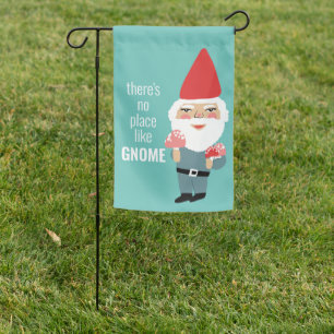 NO PLACE LIKE GNOME Cute Mushrooms Elf Colorful  Garden Flag