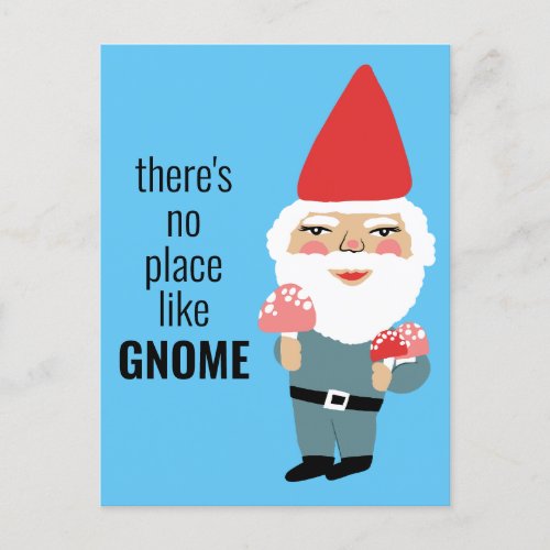 NO PLACE LIKE GNOME Cute Mushrooms Elf Colorful  Postcard