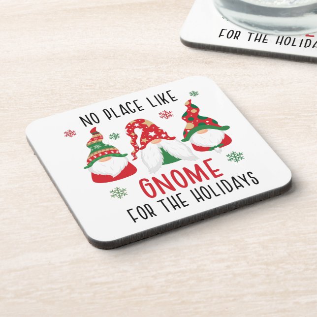No Place Like Gnome For The Holidays Christmas Beverage Coaster (Left Side)