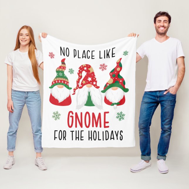 No Place Like Gnome For The Holidays Christmas Pun Fleece Blanket (In Situ)