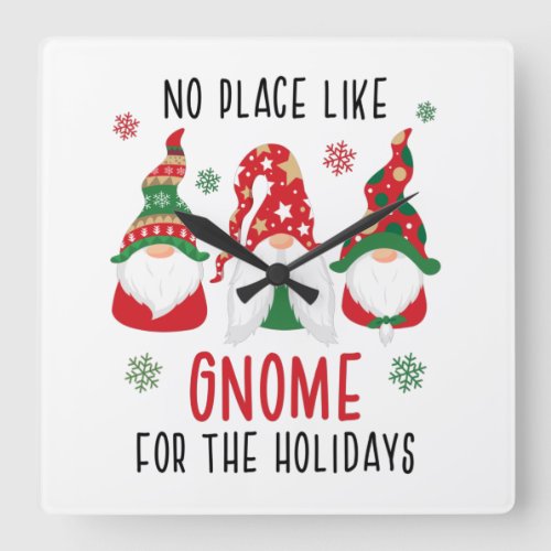 No Place Like Gnome For The Holidays Fun Christmas Square Wall Clock