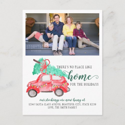 No Place Like Home Holiday Red Car Photo Moving Announcement Postcard