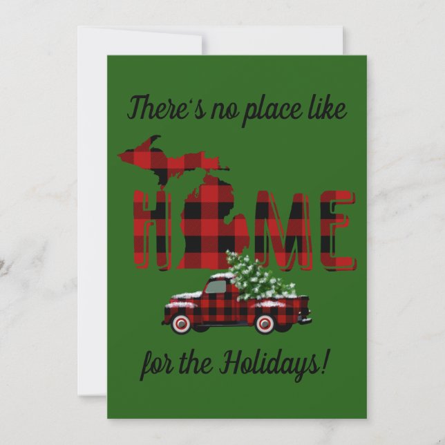 No Place Like Home | Michigan Buffalo Plaid Holiday Card (Front)