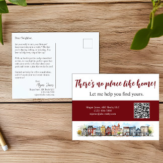 No Place Like Home Real Estate Burgandy Marketing Postcard