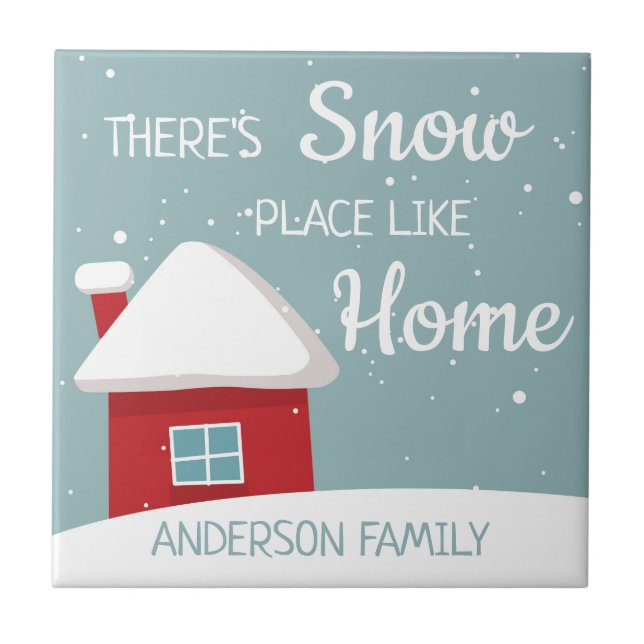 no place like home red house snowflakes ceramic tile (Front)